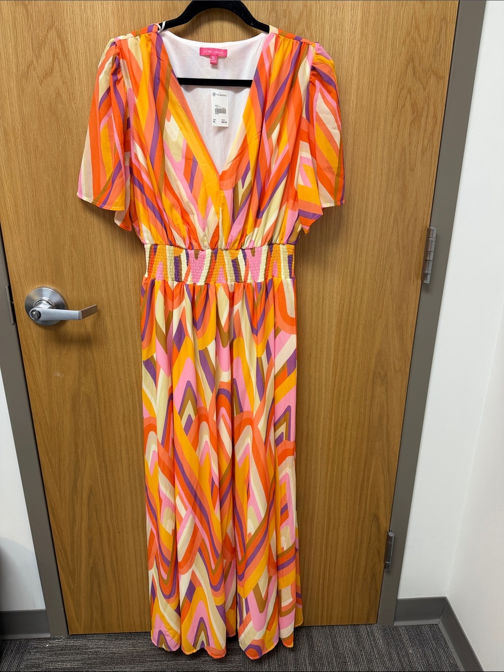 Flying Tomato Orange Pink Cream Bohemian Geometric Maxi Dress Size XL